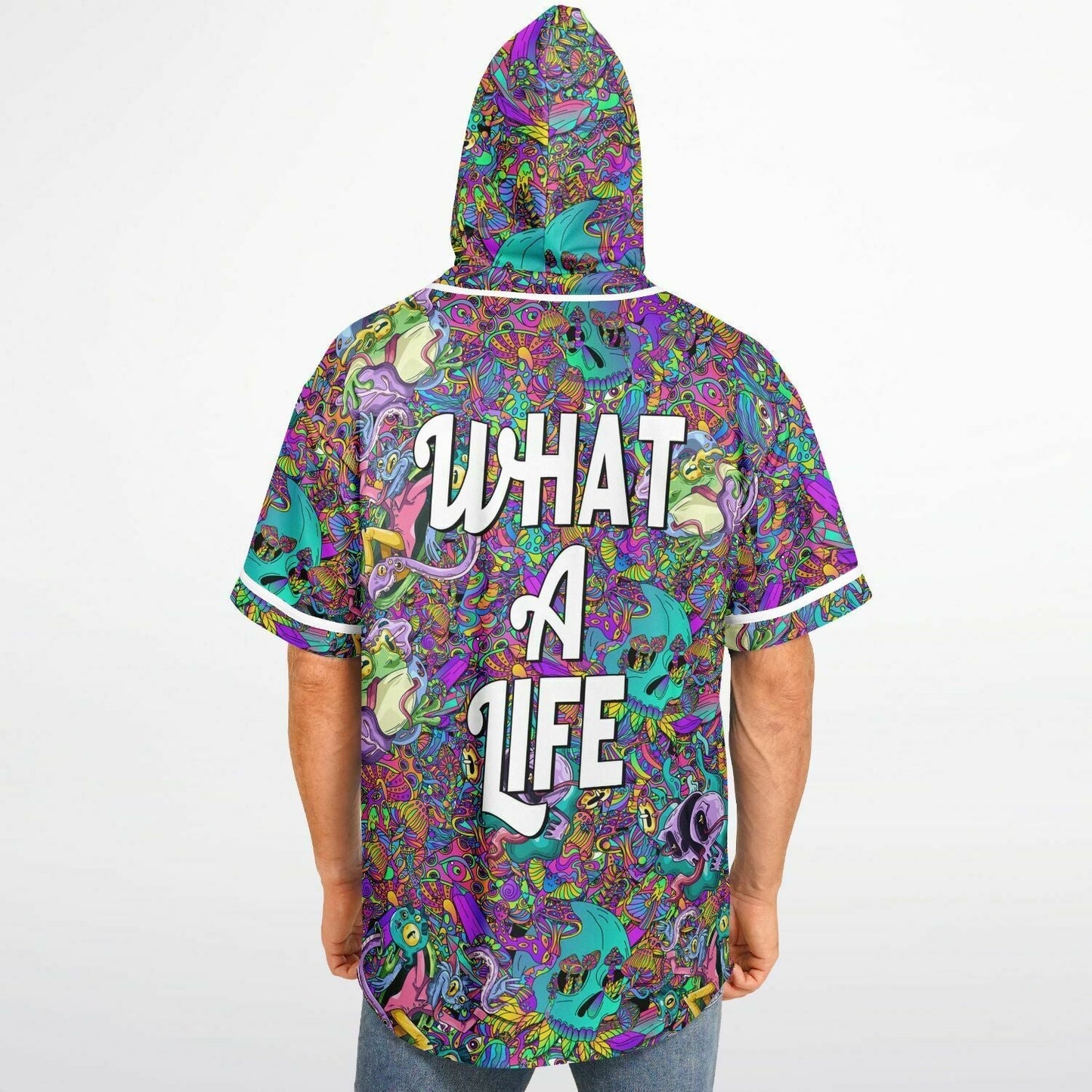 Vibrant Dense Psychedelic Rave Hooded Baseball Jersey