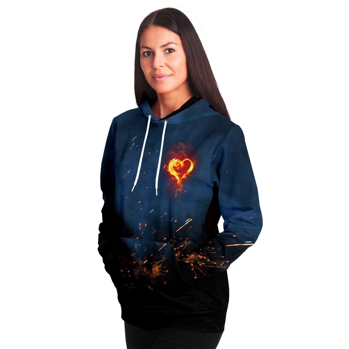 Flaming Heart Navy Ember Rave Hoodie