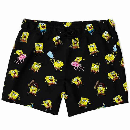 Black Repeating Cartoon Rave Swim Trunks