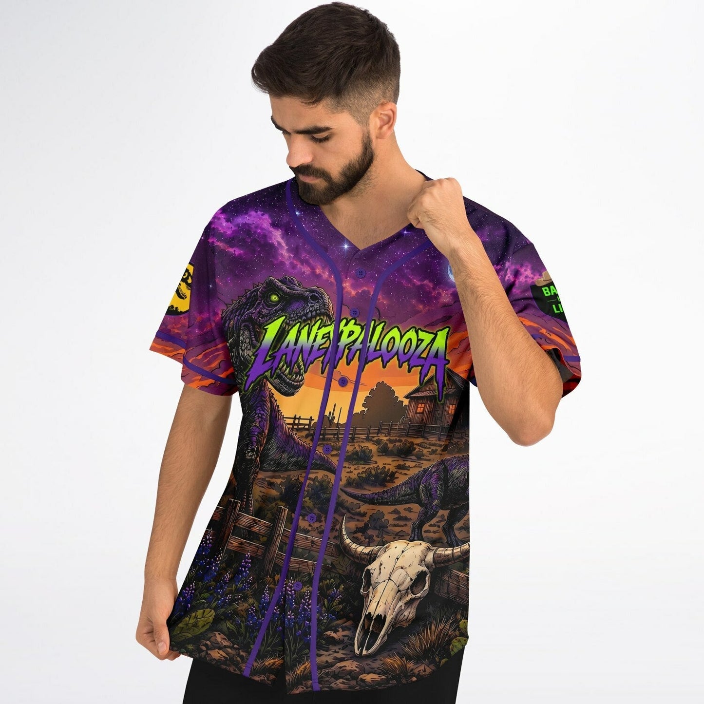 Purple Jurassic Dinosaurs Rave Baseball Jersey