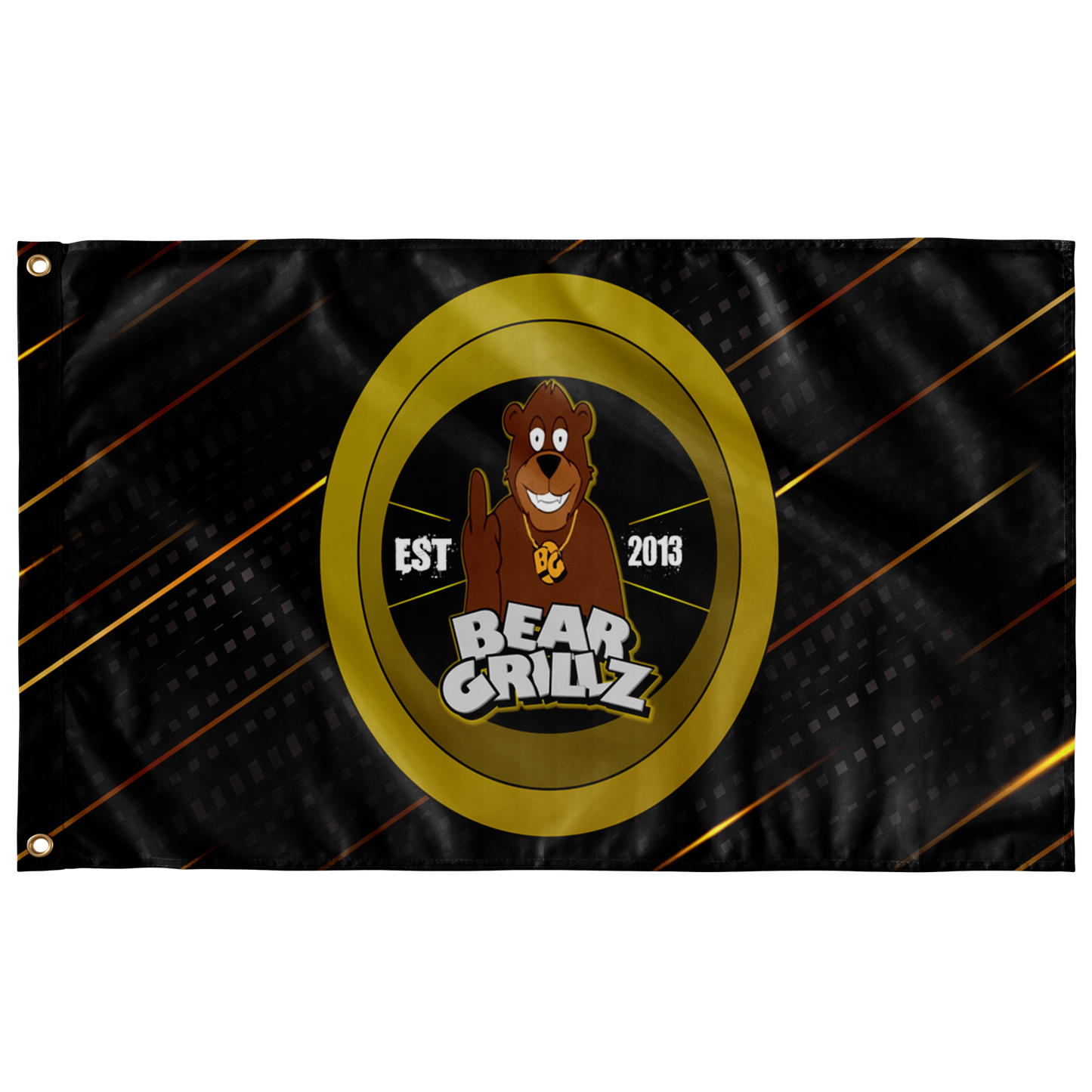 Bear Grillz Black Gold Cartoon Character Rave Flag