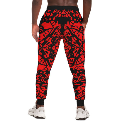 Bright Red Symmetrical Tribal Rave Joggers
