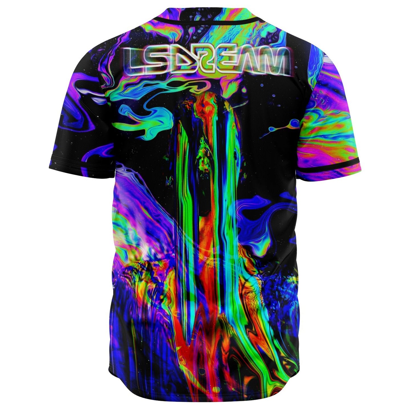 LSDREAM Black Iridescent Oil Rave Baseball Jersey