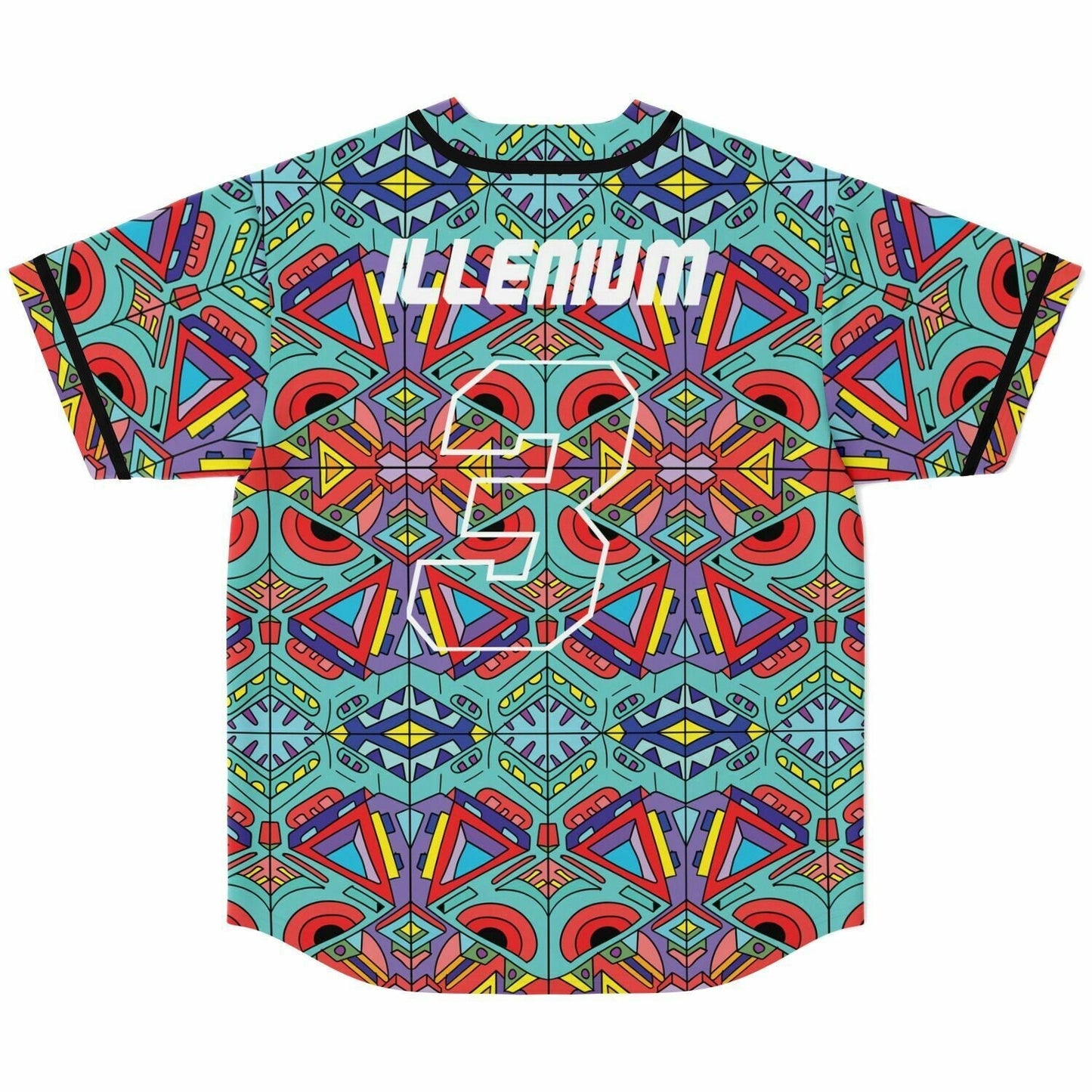 Illenium Teal Symmetrical Kaleidoscopic Rave Baseball Jersey