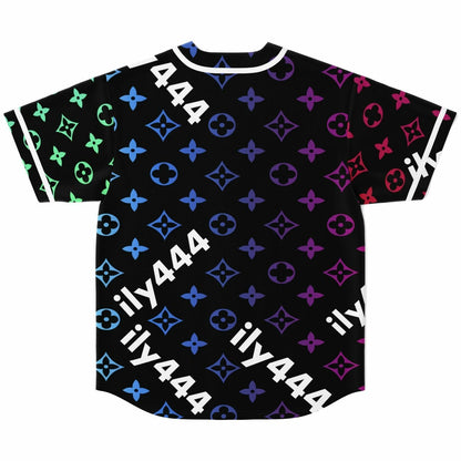 Black Designer Monogram Rave Baseball Jersey