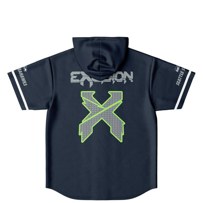 Excision Navy Blue Green Rave Hooded Baseball Jersey