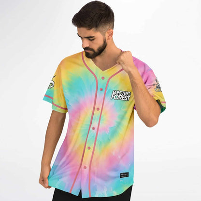 Electric Forest Pastel Rainbow Spiral Tie Rave Baseball Jersey