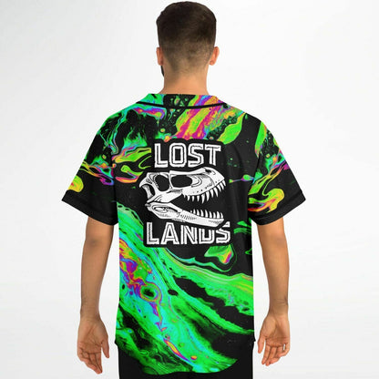 Lost Lands Neon Green Psychedelic Liquid Rave Baseball Jersey