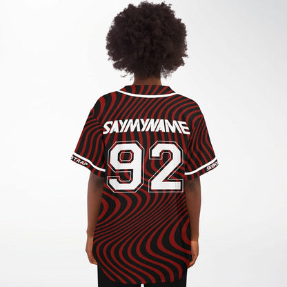 SAYMYNAME Deep Red Wavy Warped Rave Baseball Jersey