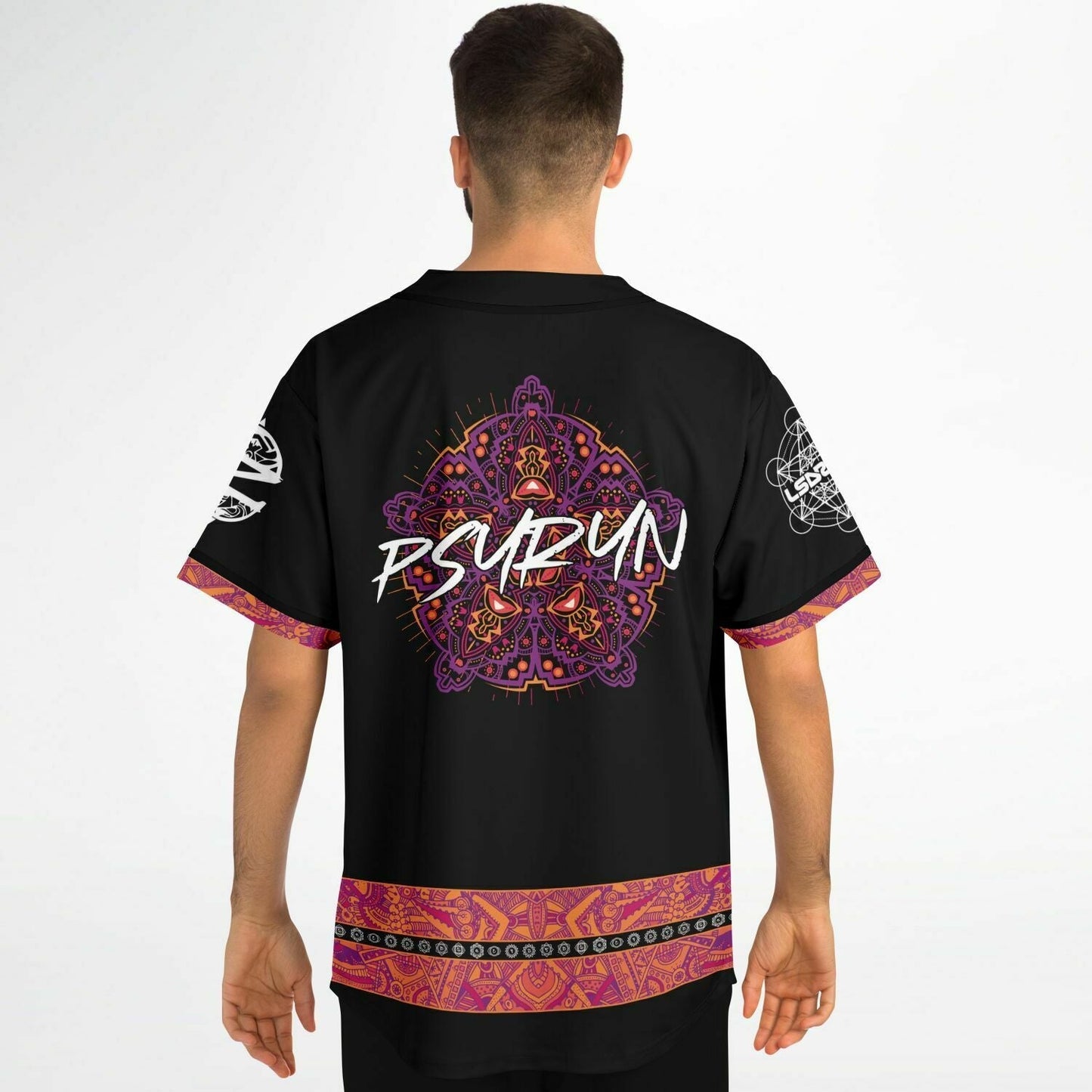 Psyryn Black Psychedelic Mandala Rave Baseball Jersey