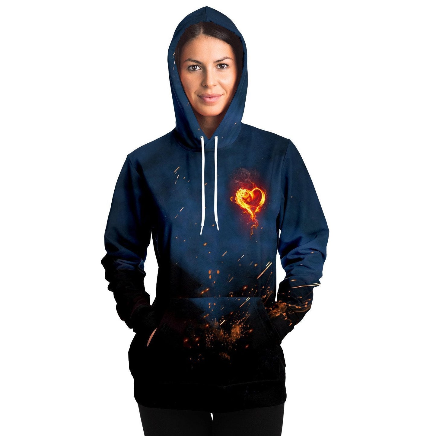 Flaming Heart Navy Ember Rave Hoodie