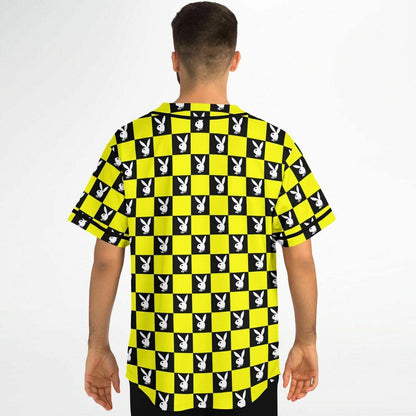 Neon Yellow Checkerboard Grid Rave Baseball Jersey