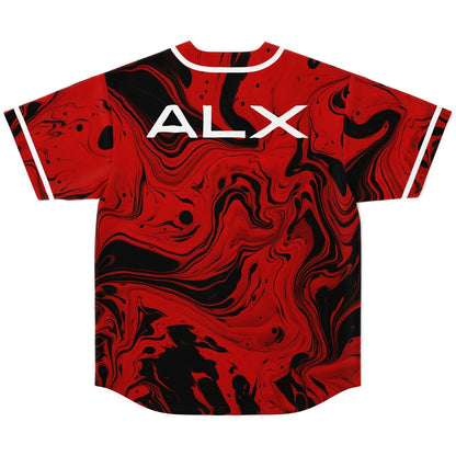 Red Black Swirled Liquid Rave Baseball Jersey