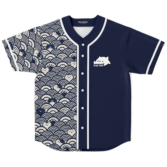 Navy Blue Japanese Seigaiha Rave Baseball Jersey