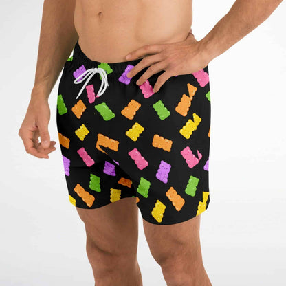 Black Scattered Gummy Rave Swim Trunks