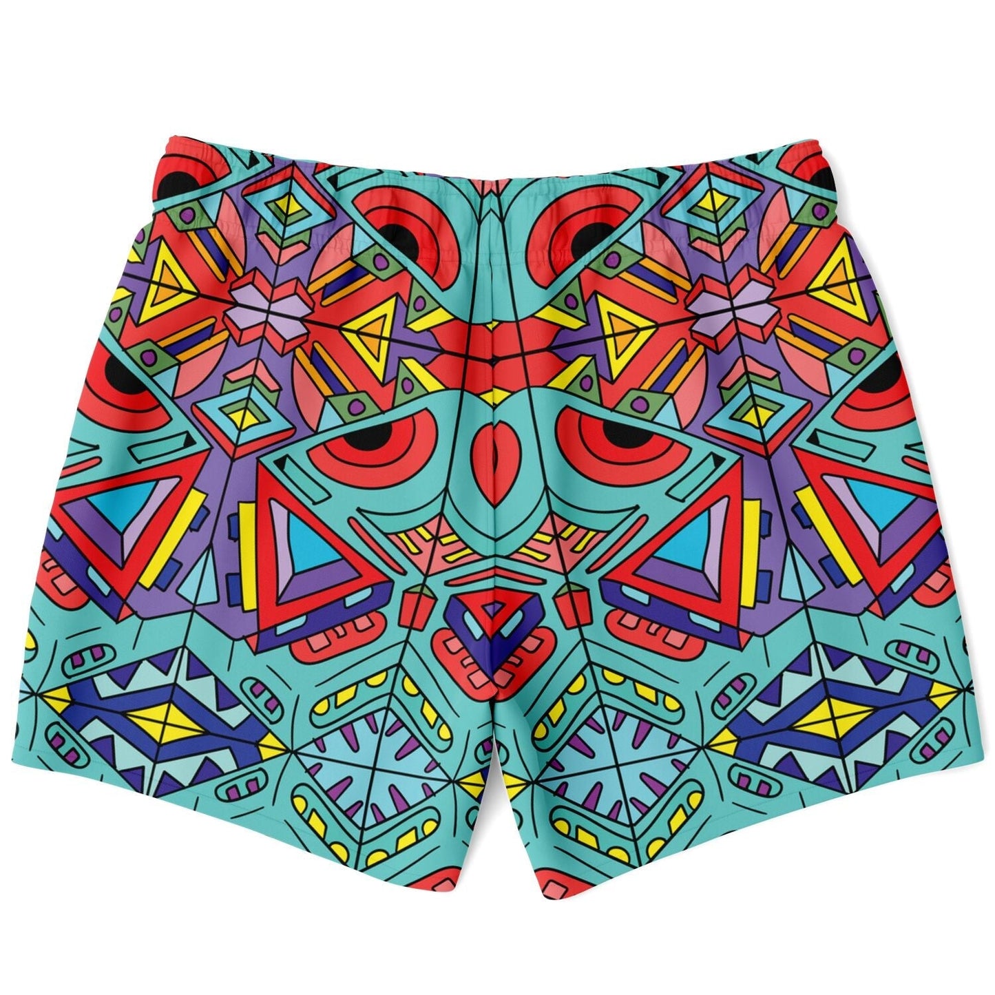 Turquoise Symmetrical Kaleidoscopic Rave Swim Trunks