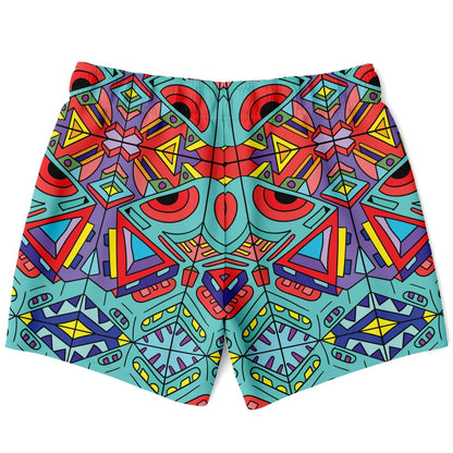 Turquoise Symmetrical Kaleidoscopic Rave Swim Trunks