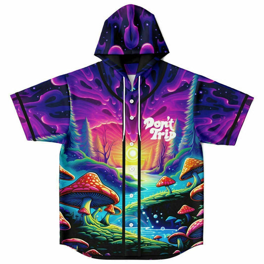 Purple Psychedelic Mushroom Rave Hooded Baseball Jersey