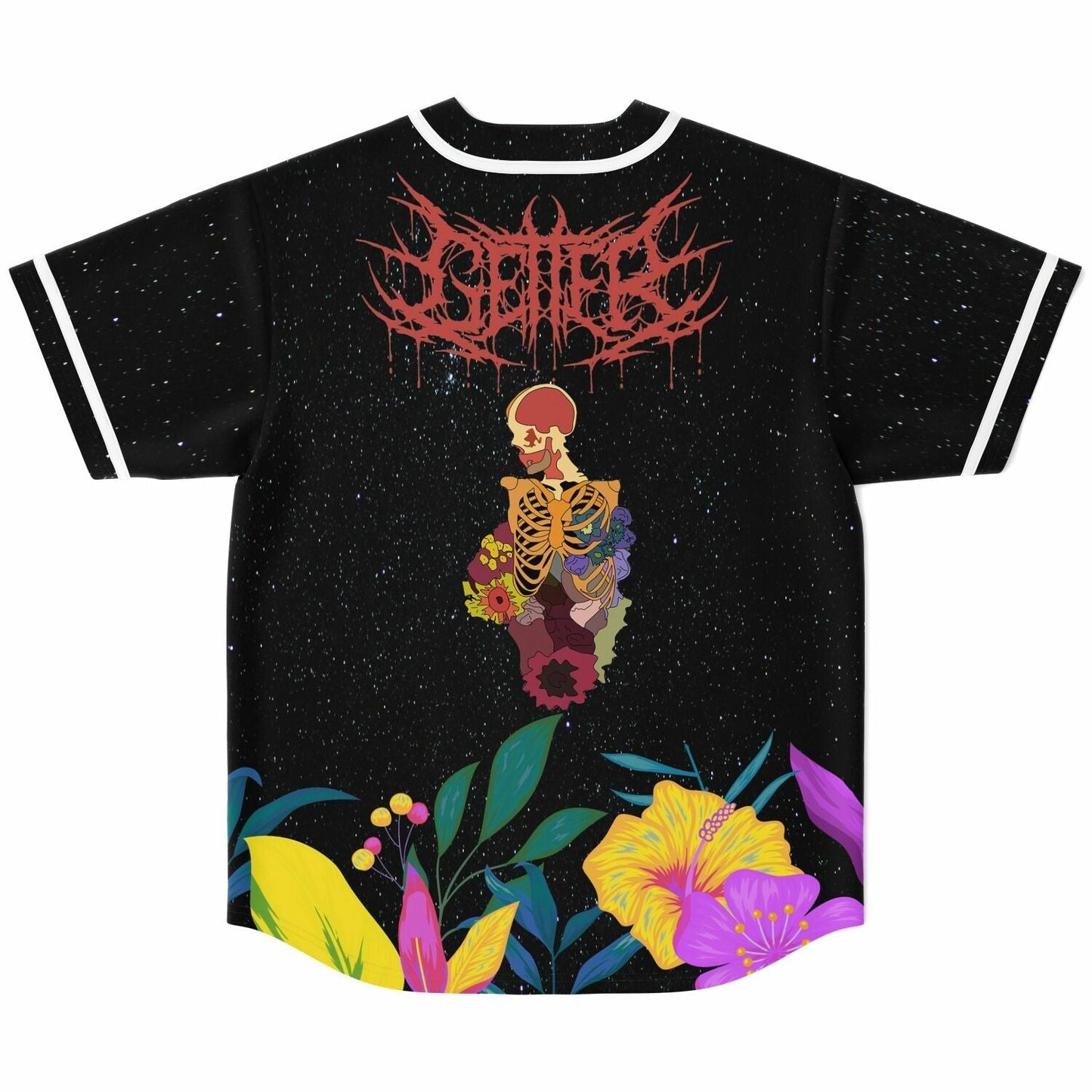 Black Starry Tropical Hibiscus Rave Baseball Jersey