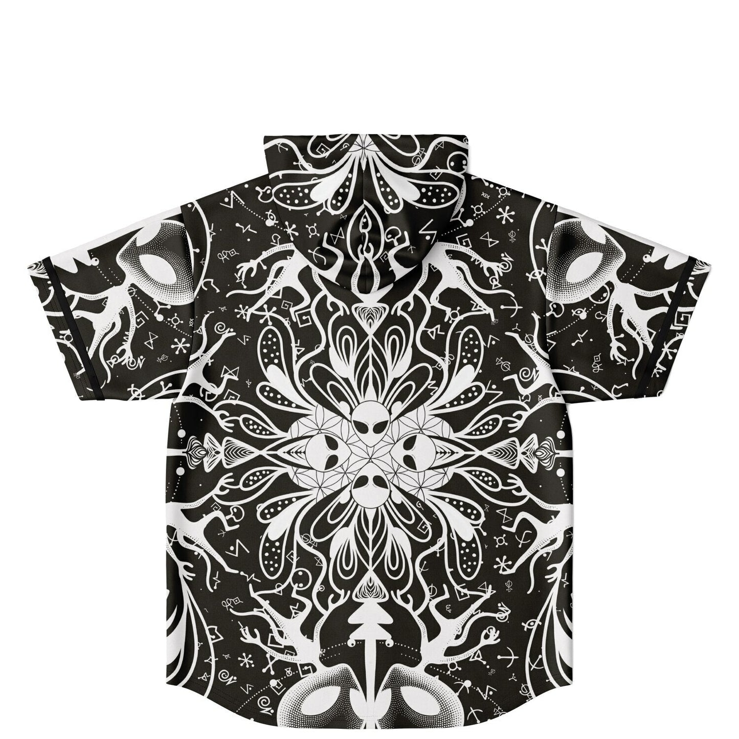 Black White Symmetrical Psychedelic Rave Hooded Baseball Jersey