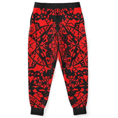 Bright Red Symmetrical Tribal Rave Joggers