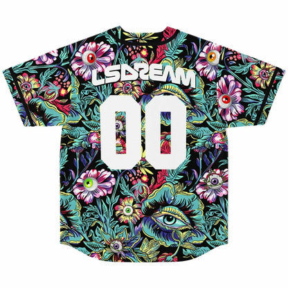 LSDREAM Black Psychedelic Floral Rave Baseball Jersey