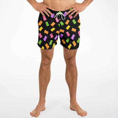 Black Scattered Gummy Rave Swim Trunks
