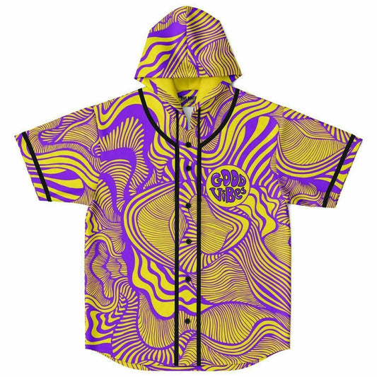 Purple Bright Psychedelic Wavy Rave Hooded Baseball Jersey