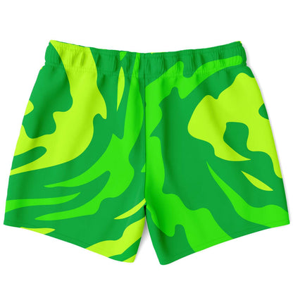 Green Abstract Camo Rave Swim Trunks