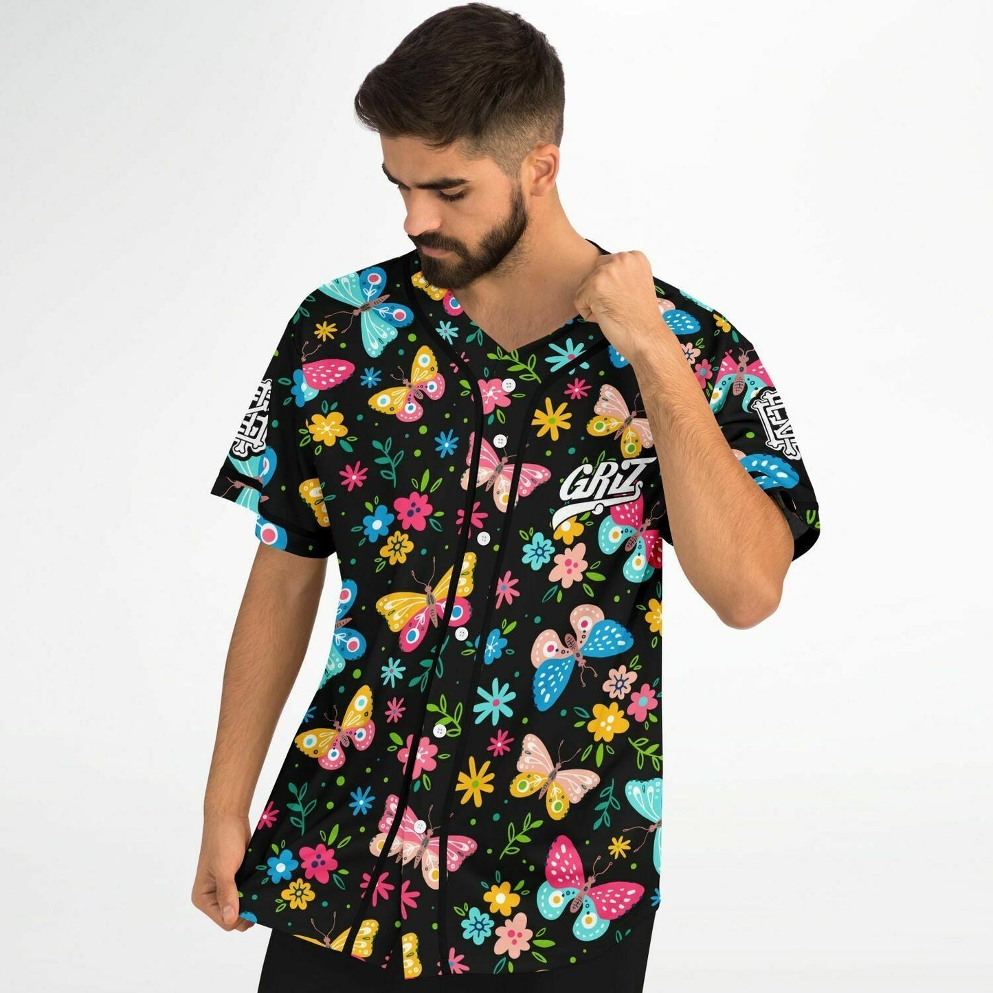GRiZ Black Colorful Butterflies Rave Baseball Jersey