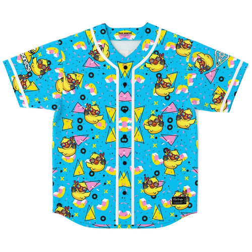 Bright Cyan Cartoon Rubber Rave Baseball Jersey