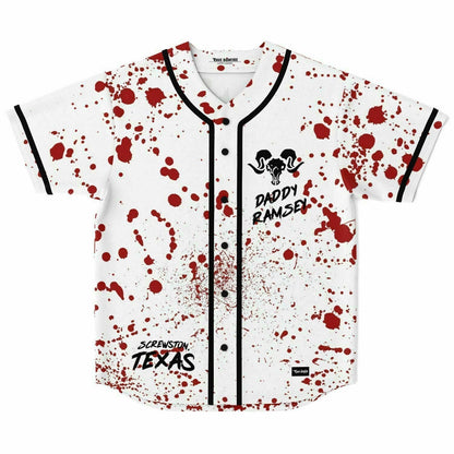 Daddy Ramsey White Blood Spatter Rave Baseball Jersey