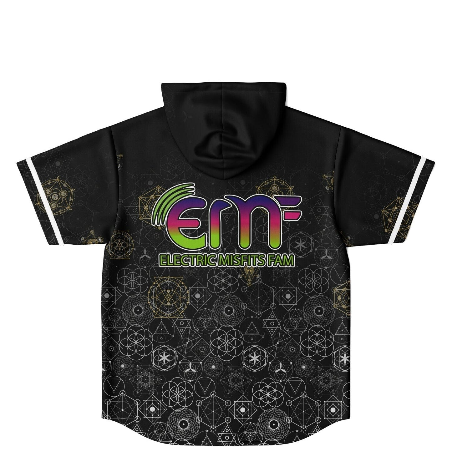 Black Sacred Geometry Rave Hooded Baseball Jersey