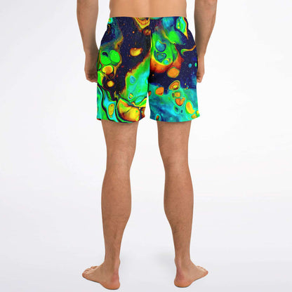 Navy Abstract Fluid Rave Swim Trunks