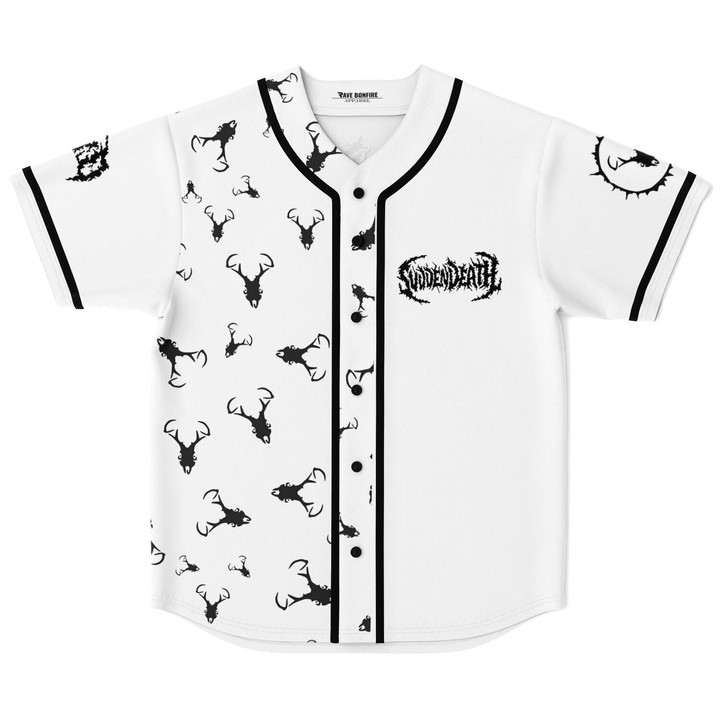 SVDDEN DEATH White Repeating Deer Rave Baseball Jersey
