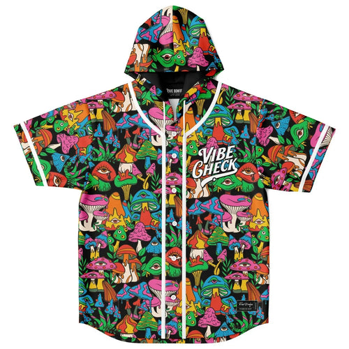 Black Dense Psychedelic Rave Hooded Baseball Jersey