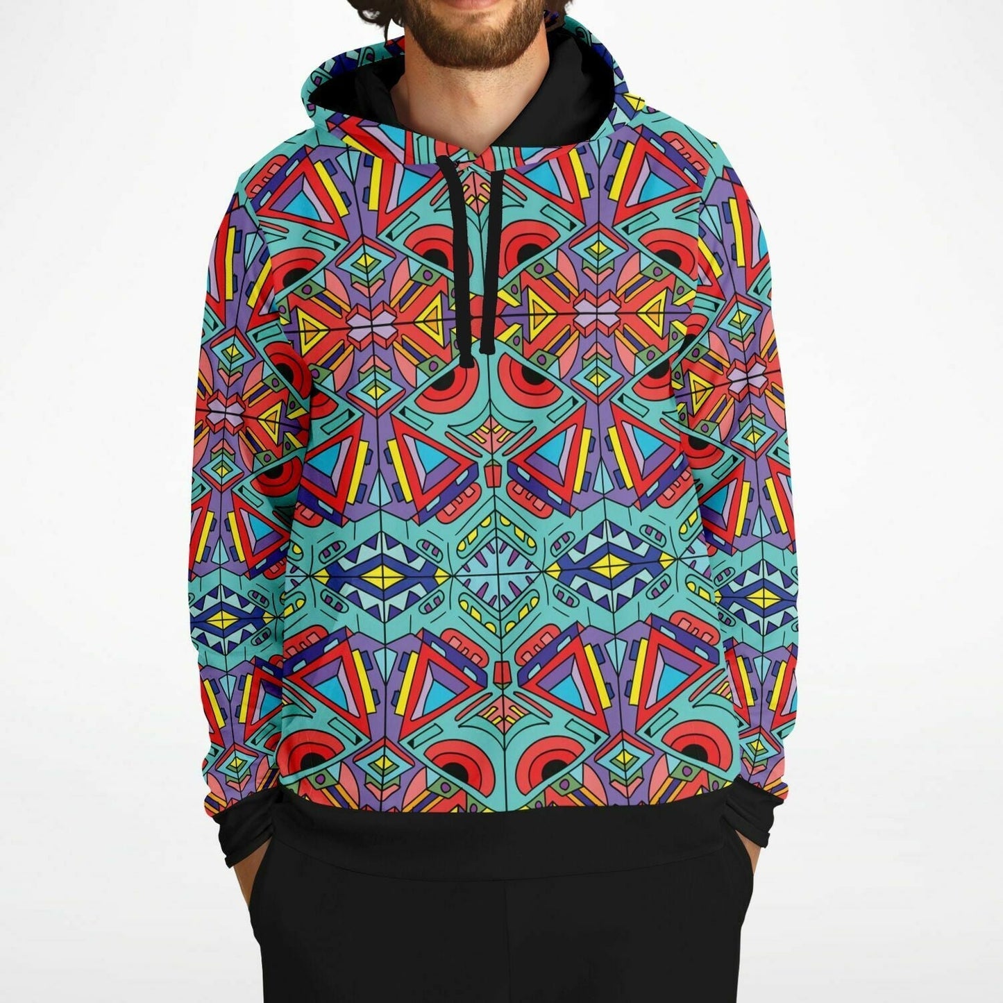 Teal Kaleidoscope Doodle Rave Hoodie