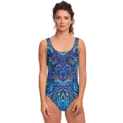 Deep Navy Symmetrical Psychedelic Rave Swimsuit