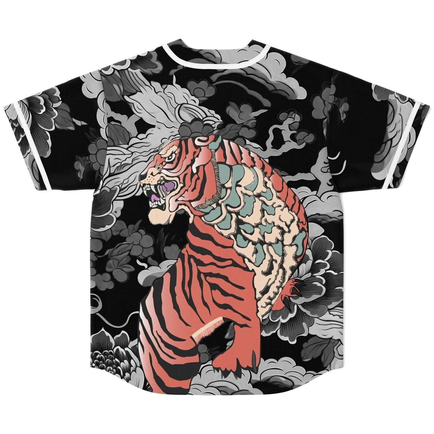 Black Grayscale Japanese Peonies Rave Baseball Jersey