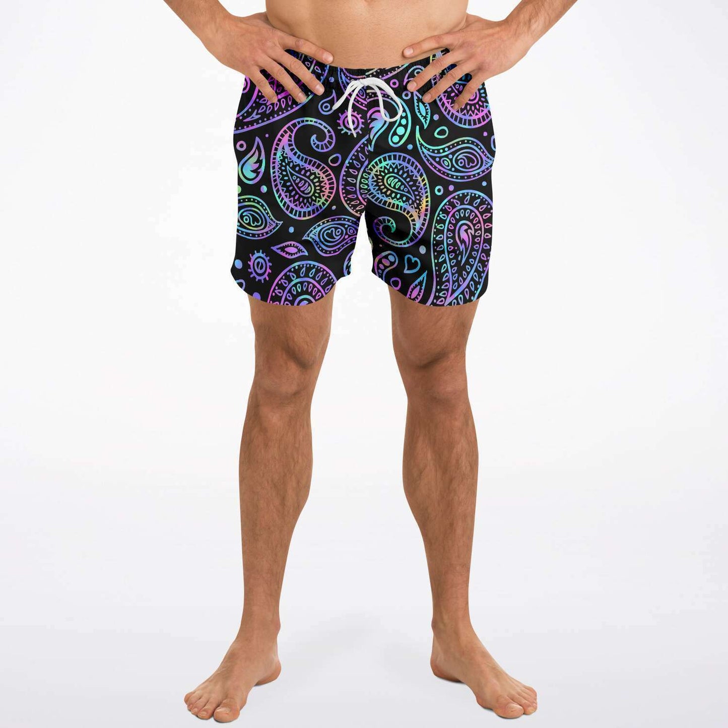 Black Paisley Bandana Rave Swim Trunks