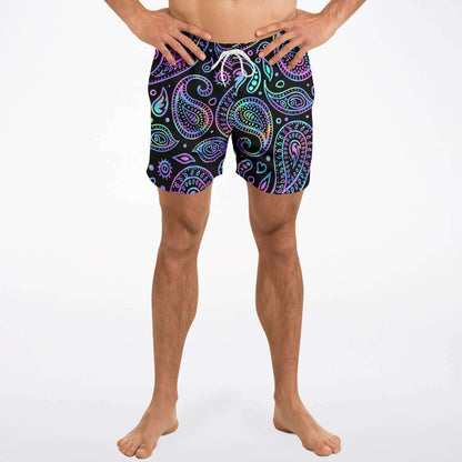 Black Paisley Bandana Rave Swim Trunks