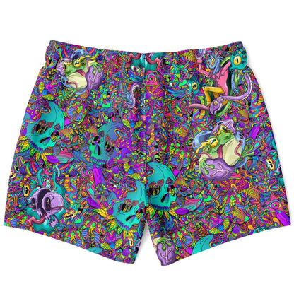 — Teal Dense Psychedelic Rave Swim Trunks