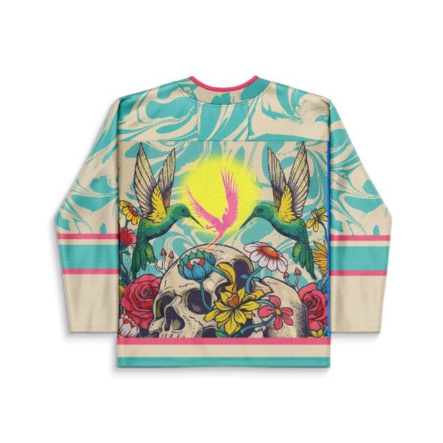 Cream Turquoise Human Skull Rave Hockey Jersey