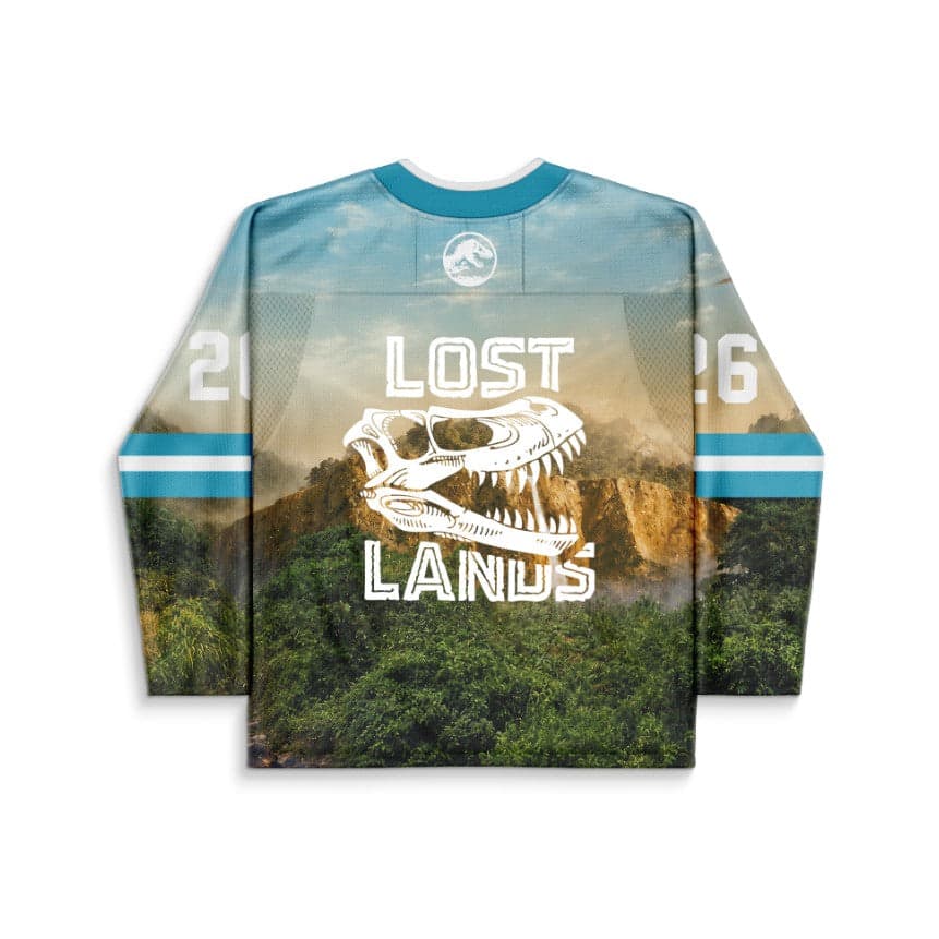 Lost Lands Sky Blue T Rex Rave Hockey Jersey