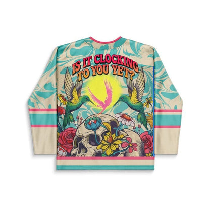 Cream Teal Human Skull Rave Hockey Jersey
