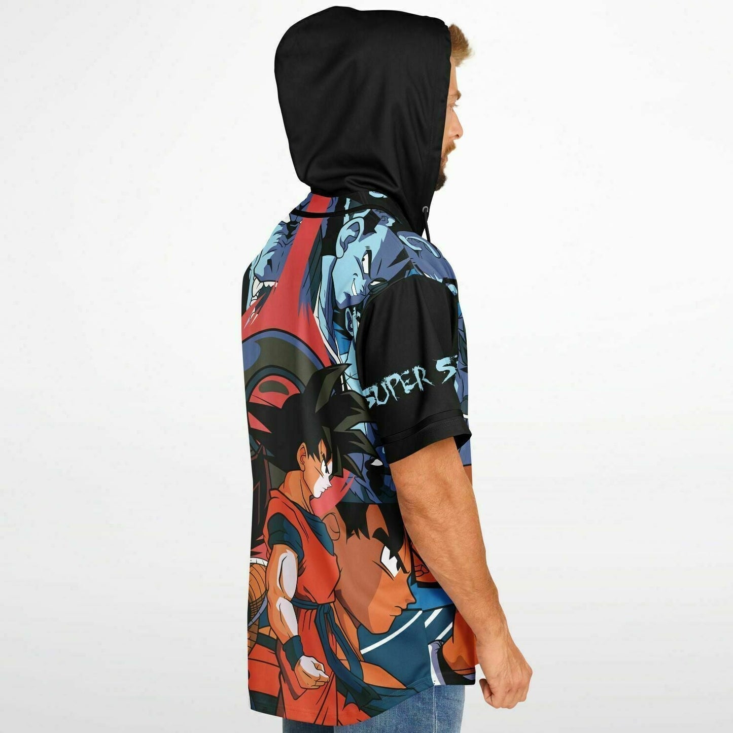 Black Collage Dragon Rave Hooded Baseball Jersey