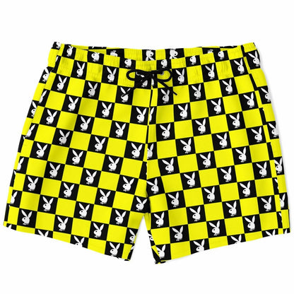 Yellow Black Checkerboard Rave Swim Trunks