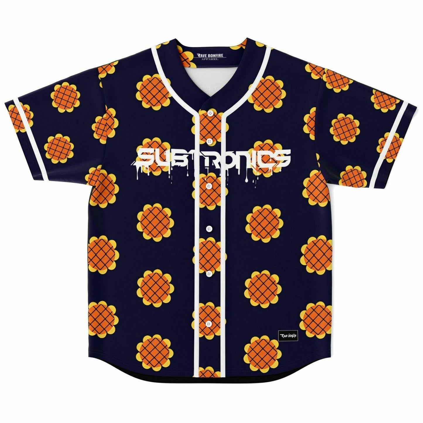 Subtronics Navy Blue Repeating Orange Rave Baseball Jersey