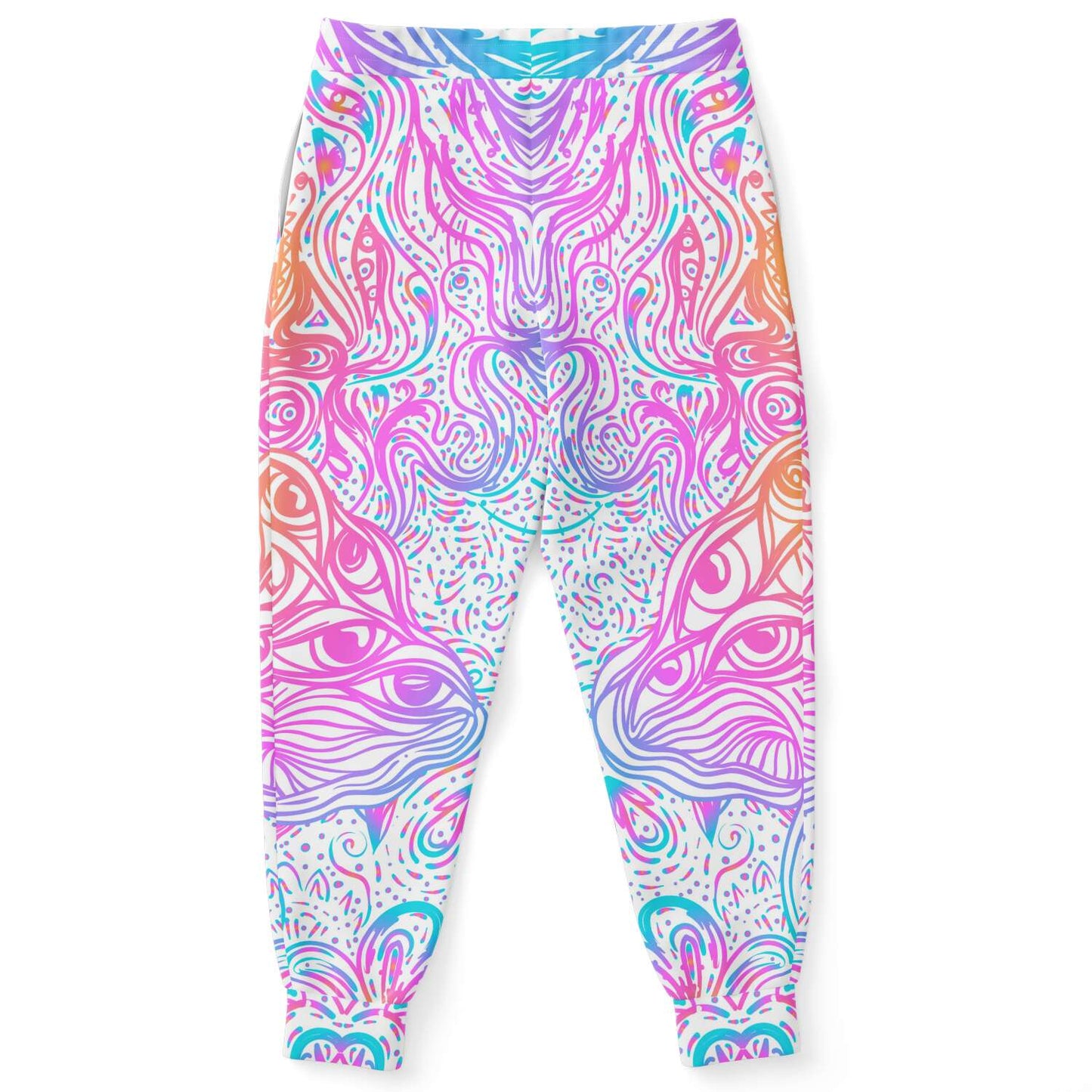 White Abstract Swirling Rave Joggers