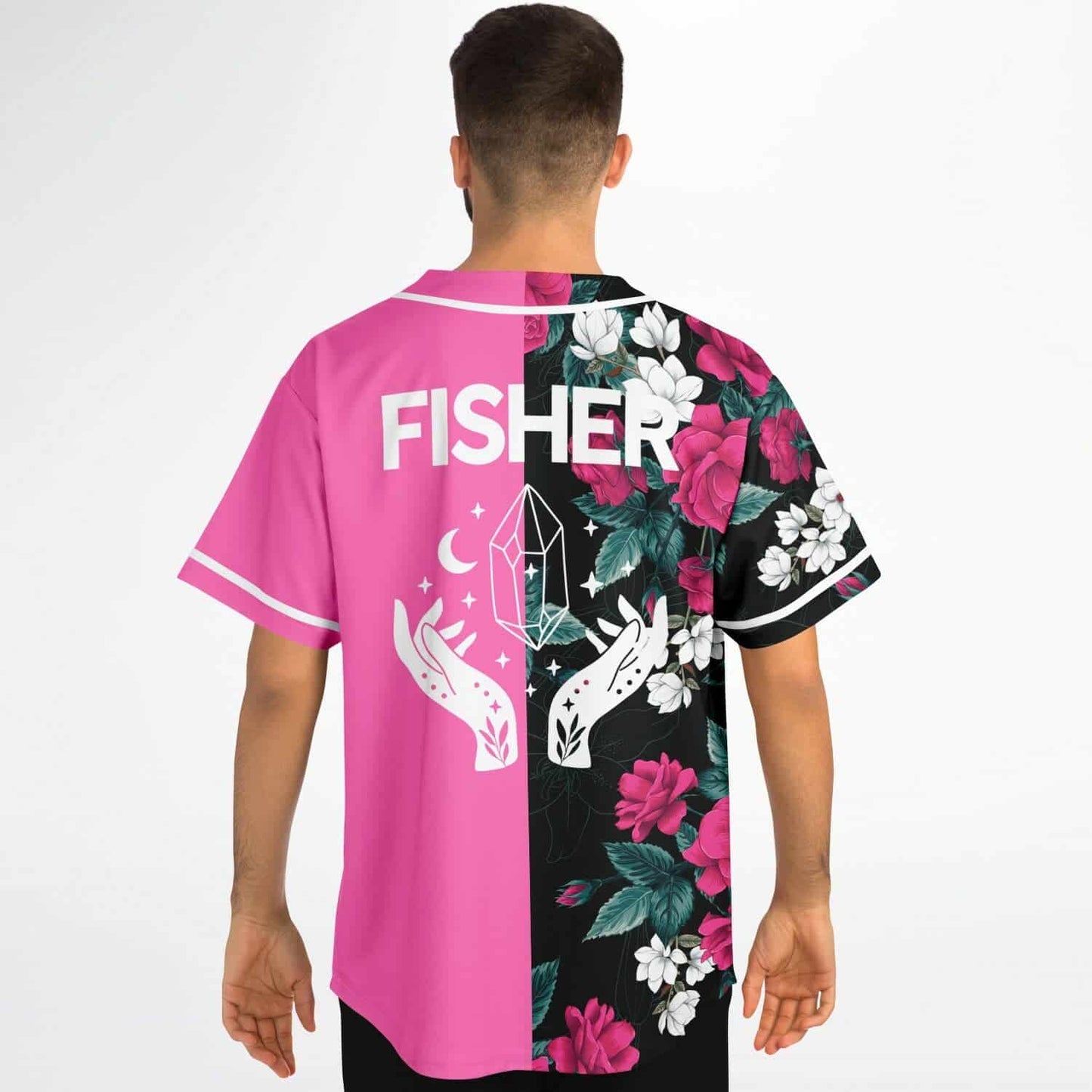 Fisher Hot Pink Split Panel Rave Baseball Jersey